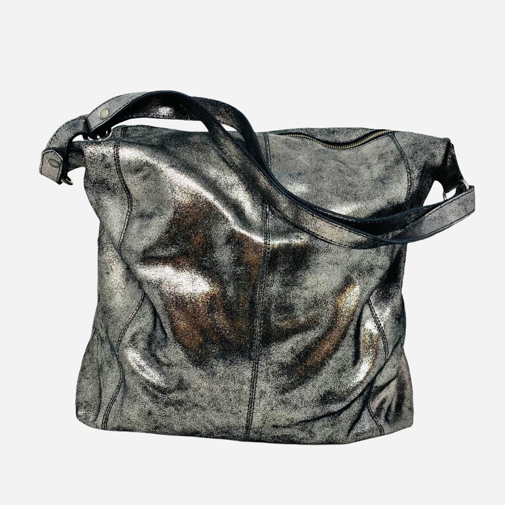 Anthropologie Silver Shiny Leather Bag